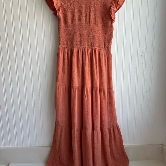 Orange Smocked Ruffle Sleeve Dress - Picture 4 of 7